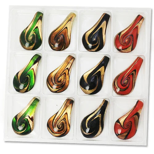 12 x traumhafte Glas Anh&auml;nger im Murano Stil mit Goldsand ca. 65 x 34 x 13 mm