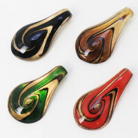 12 x traumhafte Glas Anh&auml;nger im Murano Stil mit Goldsand ca. 65 x 34 x 13 mm