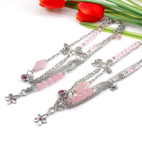 2 St&uuml;ck  elegante Rosenquarz Halsketten mit Kristallperlen