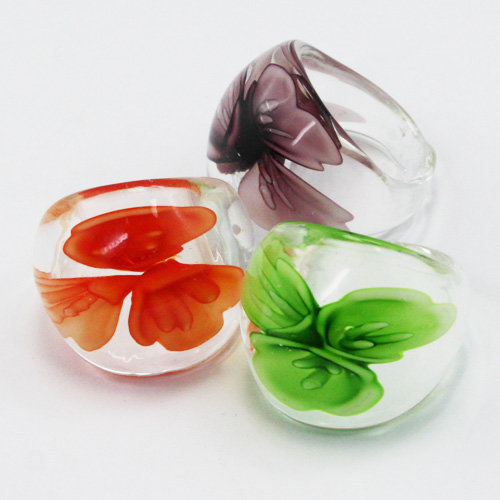 12x Glasringe 3D Blumen in 6 verschiedene Farben sortiert