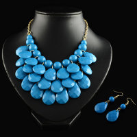 4 x 3 teilige moderne Halskette und Ohrring Schmuckset - Blau