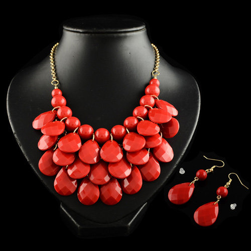 4 x 3 teilige moderne Halskette und Ohrring Schmuckset - Rot